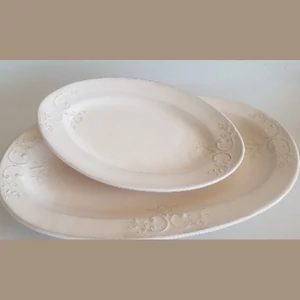 Tál ovális kerámia Romantik csipkés natur,kézzel festett 31x21x3,5cm