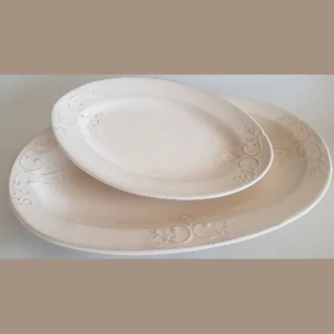 Tál ovális kerámia Romantik csipkés nagy, natur,kézzel festett 31x21x3,5cm