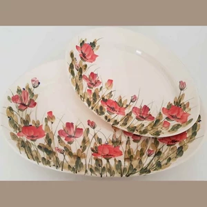 Tál ovális kerámia Tele virágos kicsi,pipacs kézzel festett-31,5x21x3,5cm