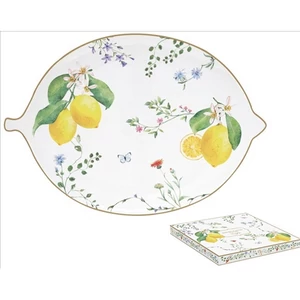 Tál porcelán 25x18cm, Fleurs et Citrons dobozban, Citromformájú