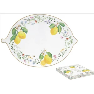 Tál porcelán 30x21,5cm, Fleurs et Citrons dobozban, Citromformájú