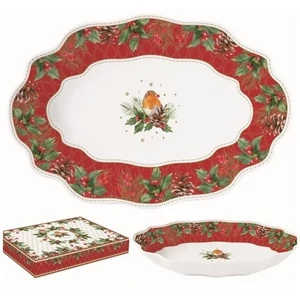 Tál Porcelán karácsonyi 30x21x5cm, dobozban. Christmas Berries kézzel festett