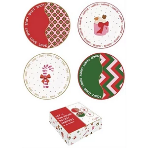Tál Porcelán karácsonyi 4db-os szett kerek bambusztálcán 10cm