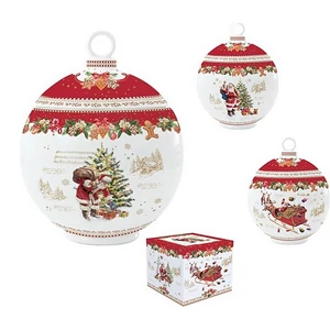 Tál Porcelán karácsonyi kerek bambusztálcán 12x15,5cm