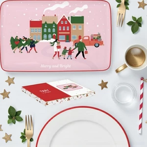 Tálca Porcelán karácsonyi 22x14cm, dobozban,Christmas Twist