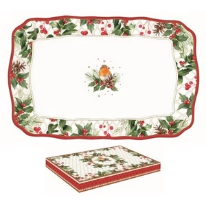 Tálca Porcelán karácsonyi 35x23cm, Christmas Berries dobozban
