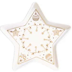 Tálca Porcelán karácsonyi 19,5cm, csillagtálca Christmas Lights kézzel festett dobozban