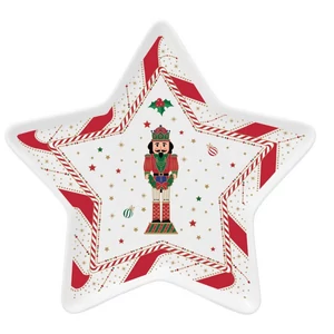 Tálca Porcelán karácsonyi 19,5cm, csillagtálca Nutcracker Twist kézzel festett dobozban