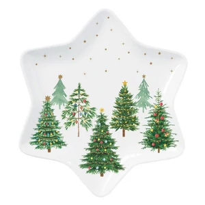 Tálca Porcelán karácsonyi csillagtálca 22,5cm, dobozban Festive Trees