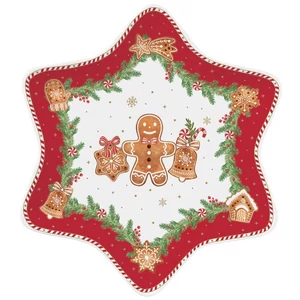 Tálca Porcelán karácsonyi csillagtálca 22,5cm, dobozban Fancy Gingerbread