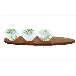 Tálkaszett Porcelán 3db-os akácfa tálcán, 40x10,5cm dobozban Natura