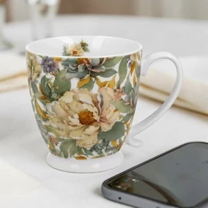 Bögre porcelán 500ml talpas, PEONY WHITE Díszdobozban