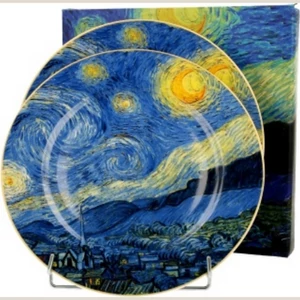 Tányér desszertes kerámia 19cm, Van Gogh: Csillagos Éj 2db-os szett, dobozban,