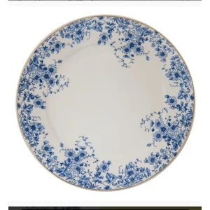 Tányér lapos porcelán 26cm, White Blue Flowers lapostányér kézzel festett