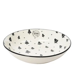 Tányér Porcelán karácsonyi 24' fekete fenyőmintás mélytányér 21x21 4.3cm sdkae