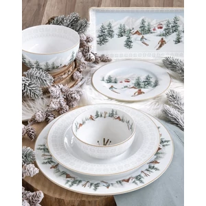 Tányér porcelán karácsonyi 26,5cm, Botanic Chic lapostányér kézzel festett