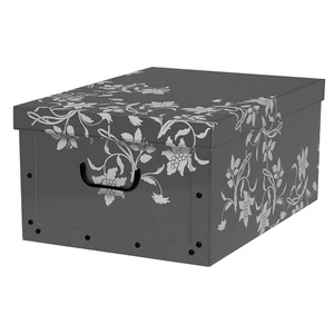 Tárolódoboz Maxi 51x37x24 cm szürke/fehér virágos 