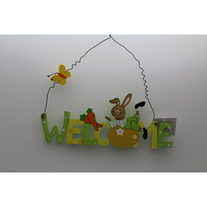 Tavaszi dekor kopogtató nyúl dekoros Welcome felirat 23x23cm Húsvéti ajtó dekoráció