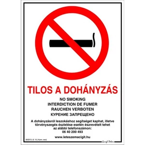 Információs tábla Tilos a dohányzás