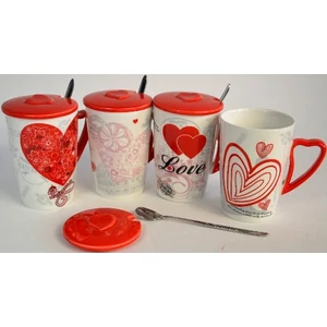 Bögre teás SZÍVES KANÁLLAL, 440 ML, Porcelán, 4 VARIÁCIÓ