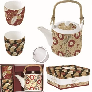 Teáskanna+2pohár porcelán 6dl fémszűrővel, 160ml, Kimono, Atmosphe dobozban,