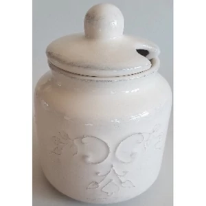 Méztartó kerámia csipkés Romantik, kézzel festett natúr 0,75l csurgatóval, 11,5x15cm