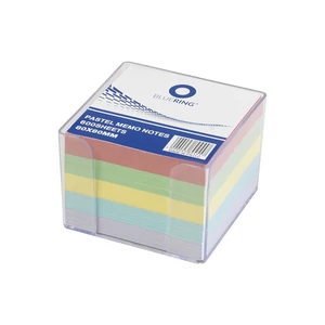 Tépőtömb 8x8x6,5cm Bluering kockatömb transzparens tartóban színes pasztell