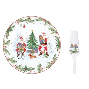 Tortatál Porcelán karácsonyi 32cm, dobozba, Joyful Santa dobozban