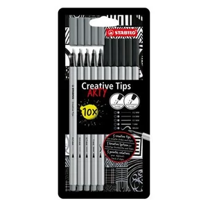 Tűfilc készlet Stabilo Creative Tips ARTY, fekete, szürke 5 különböző vastagság