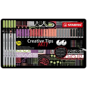 Tűfilc készlet Stabilo fém doboz,Creative Tips ARTY,6 különböző pasztell szín, 5 különböző vastagság