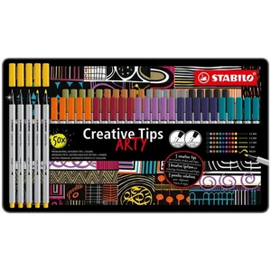 Tűfilc készlet Stabilo fém doboz,Creative TipsARTY,10 különböző szín, 5 különböző vastagság