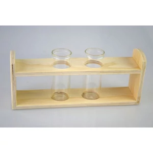 Üveg kémcső fa tartóban ÁTM.:3cm 2db, 20x4,7x8,5cm