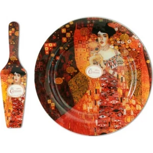 Üveg süteményes készlet 30cm tál+lapát desszertes szett Klimt: The Kiss