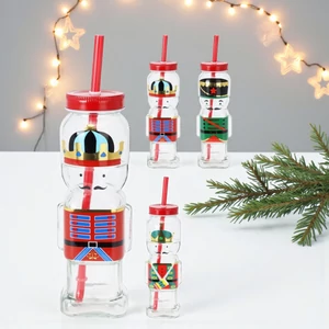 Üvegpohár 300ml Diótörő mintás szívószállal 3féle kpm25