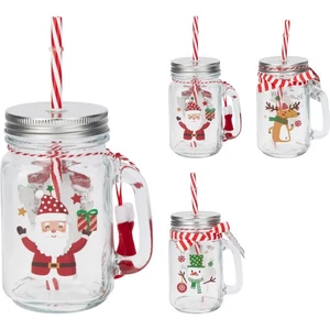 Üvegpohár 450ML karácsony mintás szívószállal 3féle kpm25