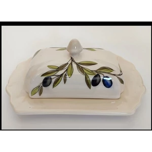 Vajtartó kerámia 22x15x9cm olajbogyós domború mintás kézzel festett