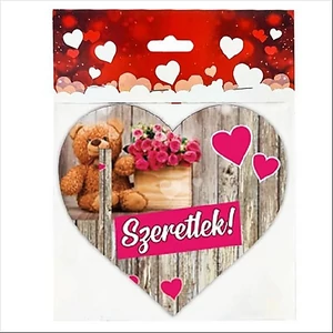 Valentini dekor fatábla szív, macis Szeretlek 1,5x15cm