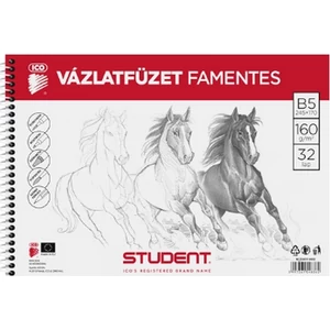 Vázlatfüzet B5 ICO Student 32lap, 160g/m2 famentes skiccfüzet ICO Student iskolaszezonos tanszerek