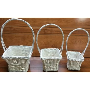 Vessző, fonott kosár szett vastag fonású kocka 3db-os átmérő: 17-27cm,  magasság: 44-52cm