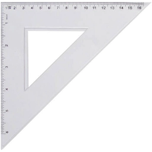 Vonalzó háromszög 45°-os 16cm átlátszó, kemény leghosszabb oldalán 24cm