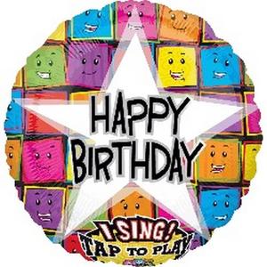 Party Lufi szülinapi 28"-71cm Happy Birthday Faces éneklő Fólia Léggömb+hélium