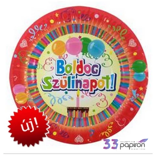 Party tányér 23cm szülinap Boldog Születésnapot! felirattal 23cm (6db/csomag) Happy Birthday