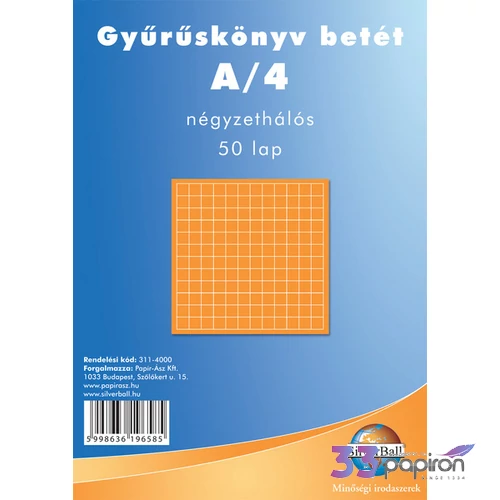 Gyűrűskönyv betét A4 kockás 50lapos