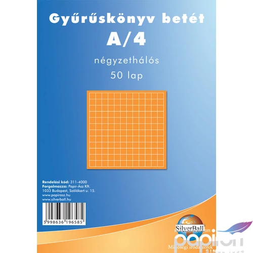 Gyűrűskönyv betét A4 kockás SilverBall 50lapos