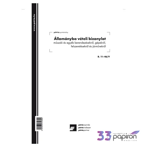Ny B 11-46/V/új Állományba vét Állománybavételi biz. A4 álló 25x4pl műszaki,egyéb berendezésekről