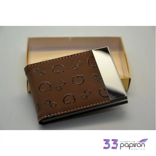 Névjegytartó fém+műbőr Trendy v.barna 9x6x1cm