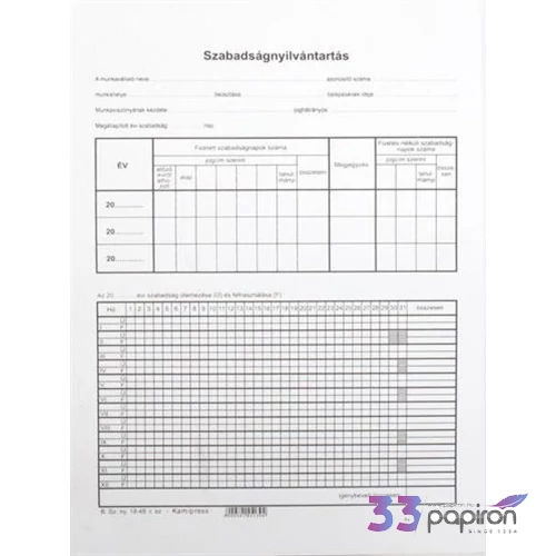 Ny B 18-48 szabadság ny. Szabadságnyilvántartó lap A4