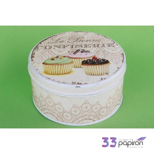 Díszdoboz fém kerek muffinmintás 16cm