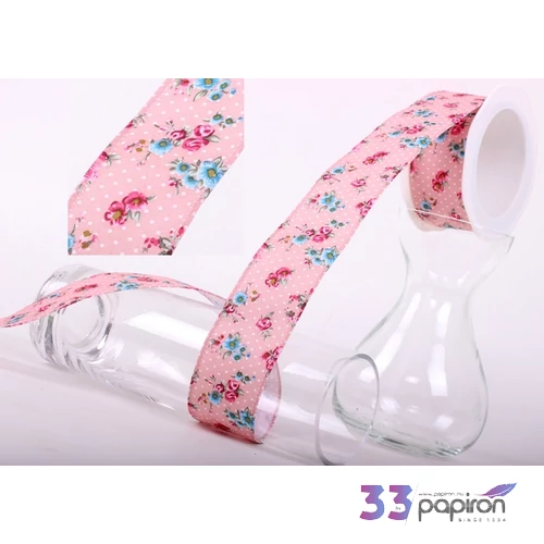 Szalag textil drótos 38mm virágos/mályva