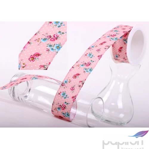 Szalag textil drótos 38mm virágos/mályva 